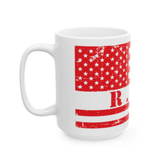 Patriotic Red Friday Flag Ceramic Mug – Distressed American Flag Coffee Cup (11oz & 15oz)