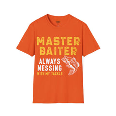 Master Baiter Always Messing With My Tackle Unisex Softstyle T-Shirt  A unique gift for those who love to fish or bait.