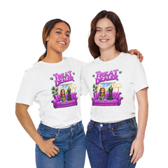 Personalized Treat Dealer T-Shirt — Funny Pet Lover Tee with Girl and Dog on Purple Couch