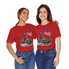 Historical Fever Patriot T‑Shirt — Revolutionary Flag Rowboat Design