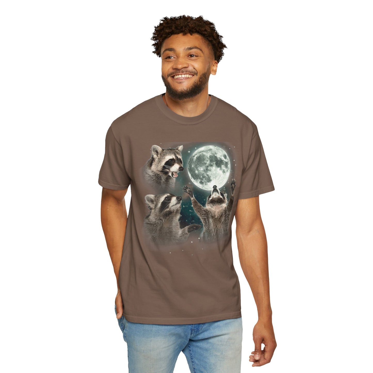 Three Raccoons and the Moon Vintage Style Graphic Tee