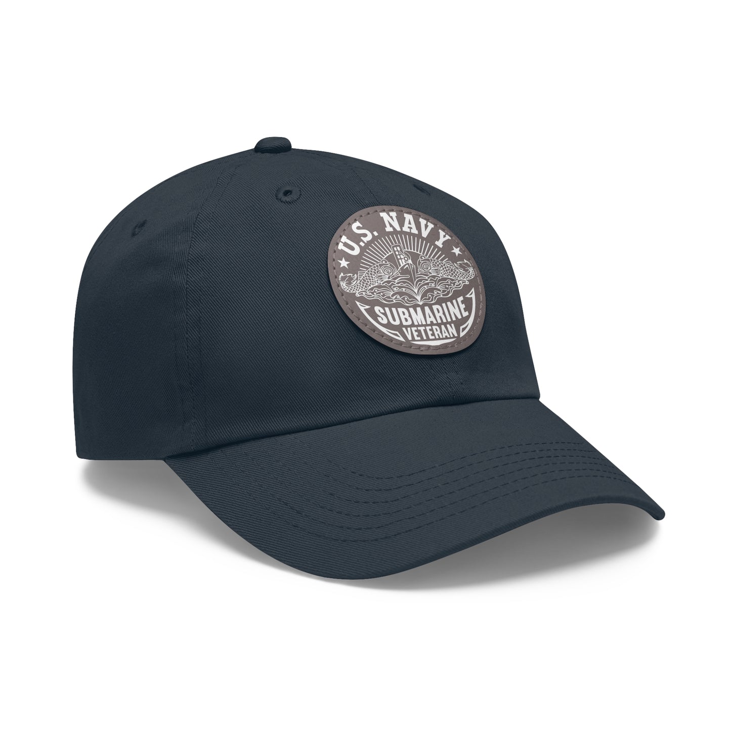 United States Navy Submarine Veteran Dad Hat with Leather Patch (Round) / Dolphins / Submarine Breast Insignia