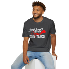 Real Heroes Don't Wear Capes THEY TEACH Unisex Softstyle Graphic T-Shirt