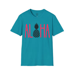 ALOHA with A PineApple Center Unisex Softstyle T-Shirt  Hawaii is so overrated. Grab a T Shirt and a PinaColada instead.
