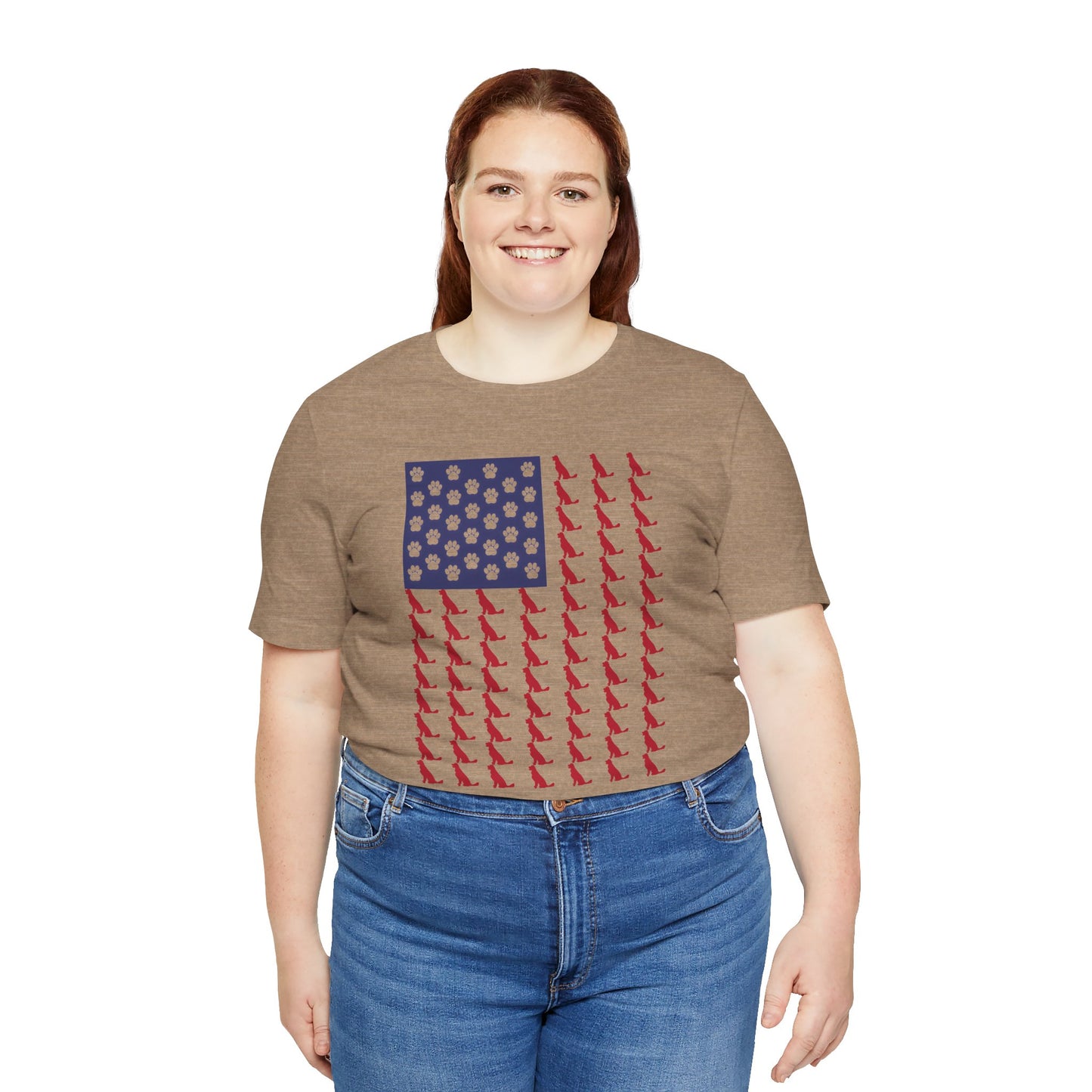 Personalized Dog Silhouette on American Flag - Tell us your dog breed, Unisex Short Sleeve Tee, Golden Retriever Silhouette Shown, Patriotic Shirt, Patriotic Pooch