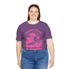 Summer Waves & Sunshine Tee — Retro Pink Surf Graphic T-Shirt
