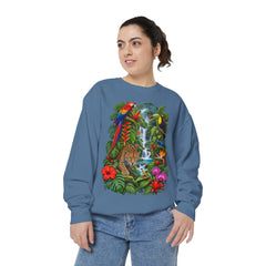 Tropical Jungle Waterfall With Leopard and Parrot Sweatshirt