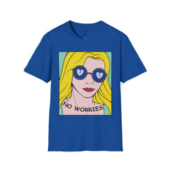 NO WORRIES Glass Wearing Pop Art Blonde Girl Unisex Softstyle T Shirt