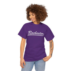 Rochester Unisex Heavy Cotton Tee - Retro Dunder Mifflin Design for Nostalgic Fans