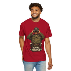 Graphic T-Shirt — Vintage WWII General George Patton Binoculars Design with "Rommel You Magnificent Bastard" Text
