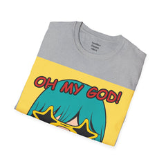 OH MY GOD Blonde Wearing Star Shaped Glasses Pop Art Girl Unisex Softstyle T Shirt
