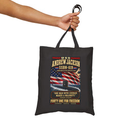 Tote Bag — USS Andrew Jackson SSBN-619 Patriotic Submarine Canvas Tote ("One Man With Courage Makes A Majority")