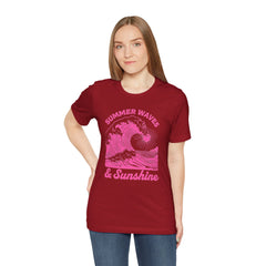 Summer Waves & Sunshine Tee — Retro Pink Surf Graphic T-Shirt