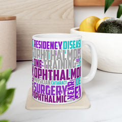 Ophthalmology Word Cloud Ceramic Mug — Eye Doctor Resident Gift (11oz/15oz)