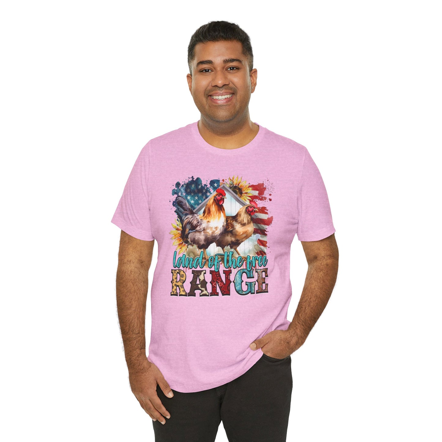 Land Of The Free RANGE Chicken Graphic, Unisex Jersey Short Sleeve Tee