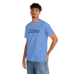 Albany Unisex Heavy Cotton Tee - Retro Dunder Mifflin Design for Nostalgic Fans