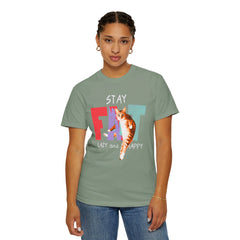 Stay Fat Lazy and Happy Cat - Graphic Unisex Garment-Dyed T-shirt