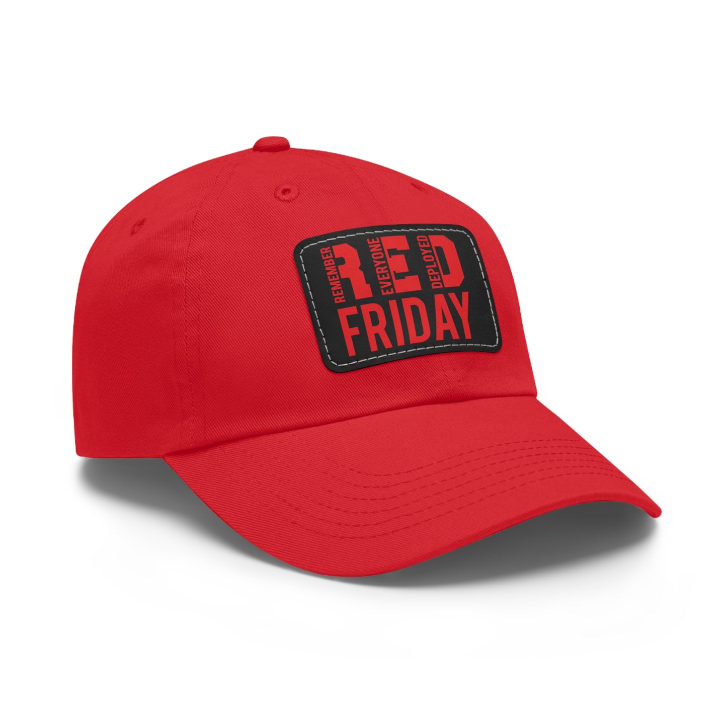 RED Friday unisex ball cap with Leather Patch (Rectangle) / Remember Everyone Deployed /awareness / honor military / active duty /