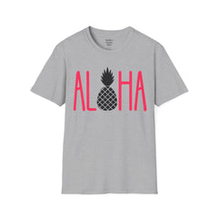 ALOHA with A PineApple Center Unisex Softstyle T-Shirt  Hawaii is so overrated. Grab a T Shirt and a PinaColada instead.
