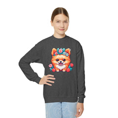 Kawaii Cute Puppy With Flowers Youth Sweatshirt
