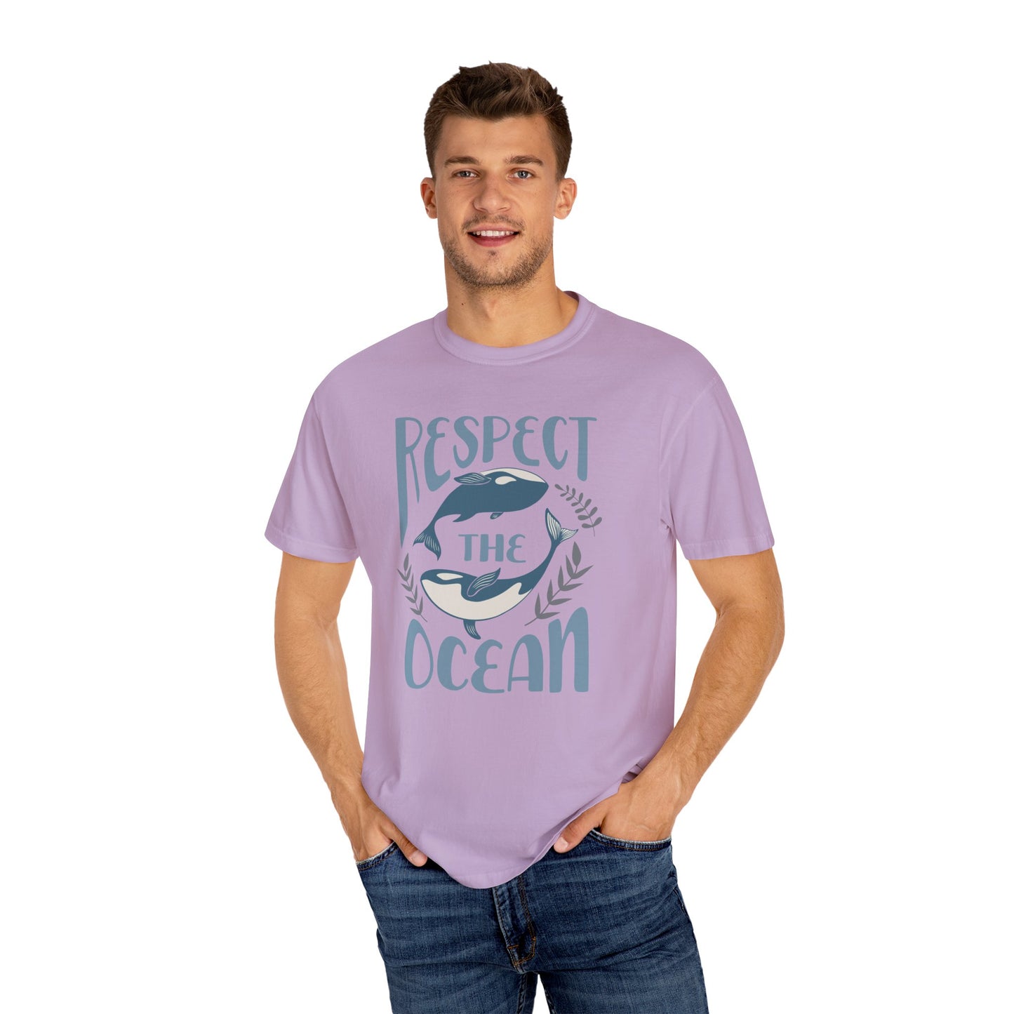 Whales, Respect The Ocean -  Graphic Unisex Garment-Dyed T-shirt