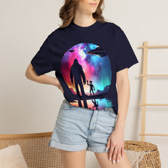 Bigfoot & Alien Nightscape T-Shirt — Sasquatch UFO Graphic Tee