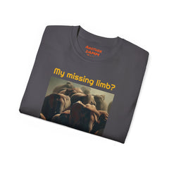 My Missing Limb? It Was Stampeding Elephants! - Unisex Ultra Cotton Tee | Leg Amputee, Limb Awareness, Amputee Gag, Arm Amputee, Amputee Fun