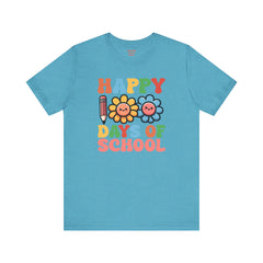 HAPPY 100 DAYS of SCHOOL - Unisex Short Sleeve Tee | Elementary School Holiday, Teacher Apparel, Kids Motivation, Days Checked Off, 100 Days