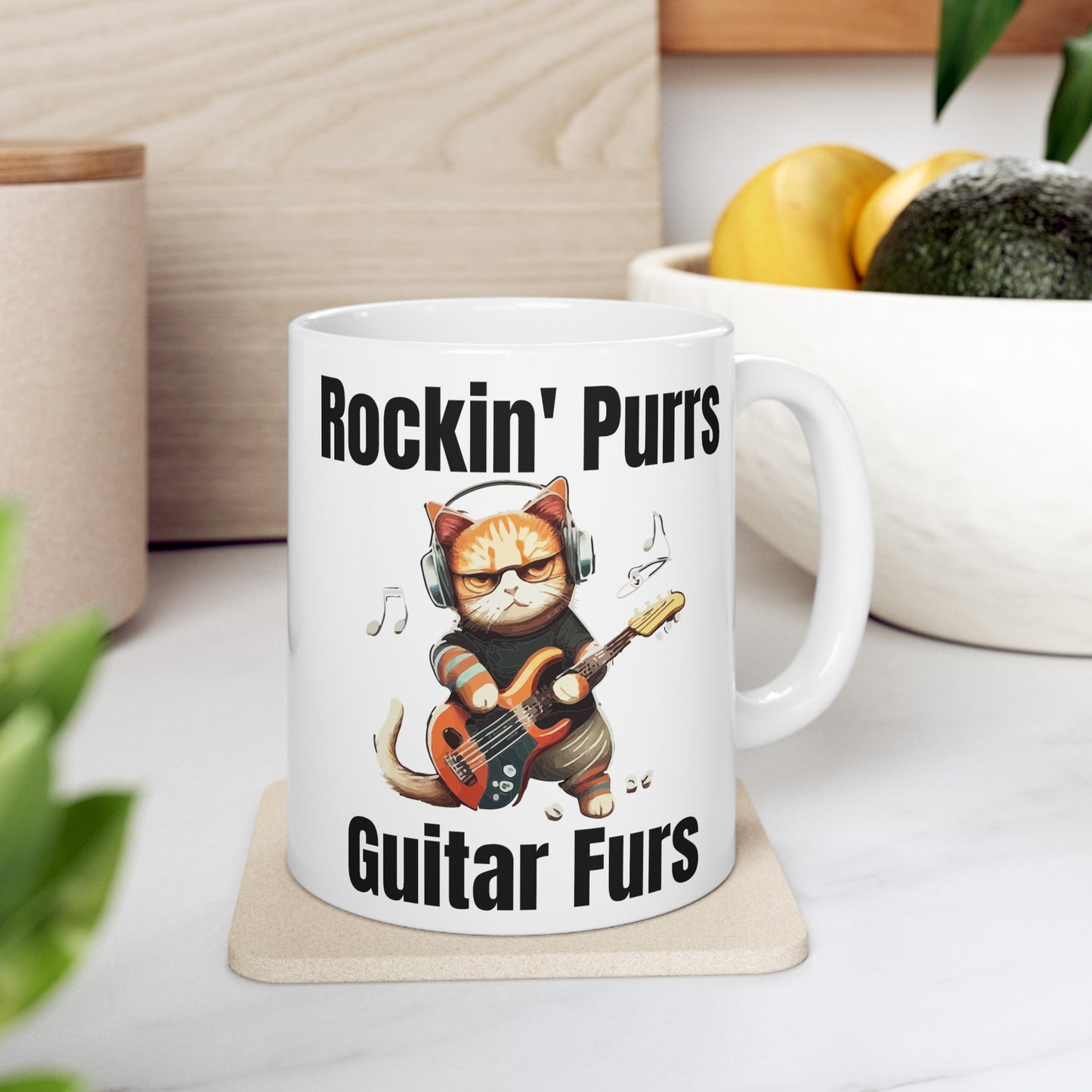 Cat lover mug, guitarist cat mug, ceramic cat mug, 11oz, 15oz, music lover gift, funny cat mug, musician gift idea, rock guitarist gift