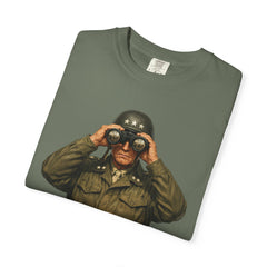 Graphic T-Shirt — Vintage WWII General George Patton Binoculars Design with "Rommel You Magnificent Bastard" Text