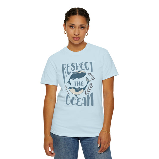 Whales, Respect The Ocean -  Graphic Unisex Garment-Dyed T-shirt