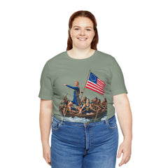 Historical Fever Patriot T‑Shirt — Revolutionary Flag Rowboat Design