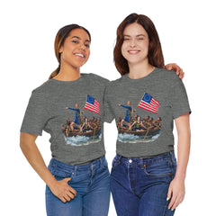 Historical Fever Patriot T‑Shirt — Revolutionary Flag Rowboat Design