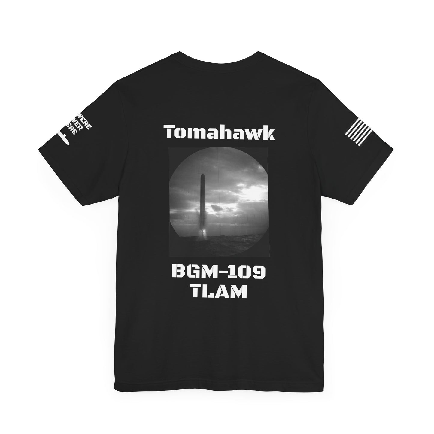 USN Periscope view, Submarine Launched Tomahawk Missile with Dolphins Unisex Jersey Short Sleeve Tee