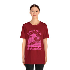 Summer Waves & Sunshine Tee — Retro Pink Surf Graphic T-Shirt