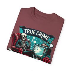 True crime junkie tshirt, vintage style tee, skeleton graphic tee, relaxed fit tee, crime lover, mystery lover, stylish tshirt for her/him.
