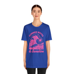 Summer Waves & Sunshine Tee — Retro Pink Surf Graphic T-Shirt