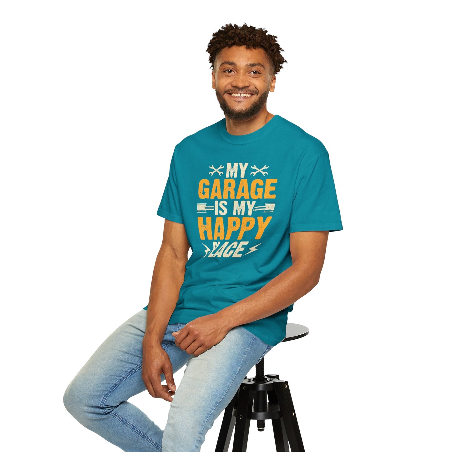 My Garage Is A Happy Place, Comfort Colors Unisex Relaxed Fit T Shirt