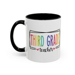 THIRD GRADE TEACHER, Accent Coffee Mug, hearts graphics,present for teacher, educator gift, gift for him, gift for her, teacher appreciation
