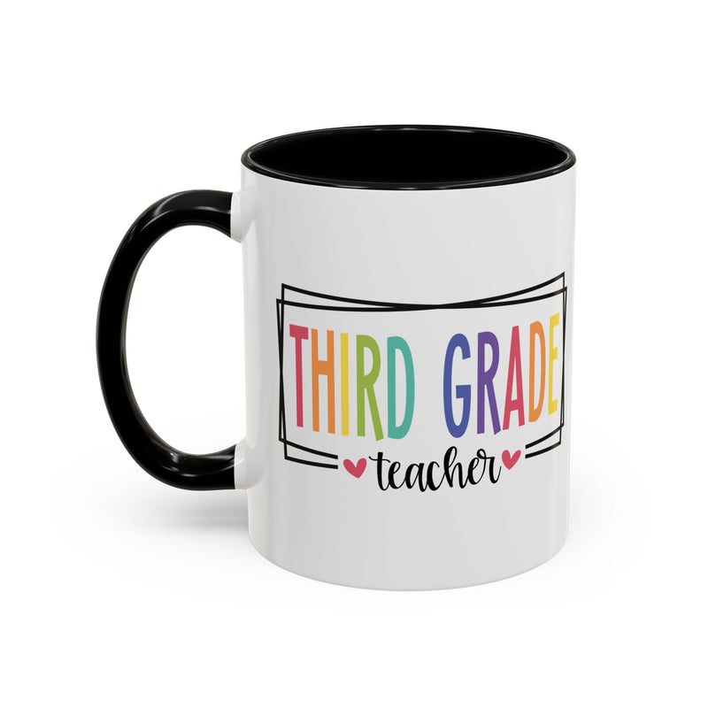 THIRD GRADE TEACHER, Accent Coffee Mug, hearts graphics,present for teacher, educator gift, gift for him, gift for her, teacher appreciation
