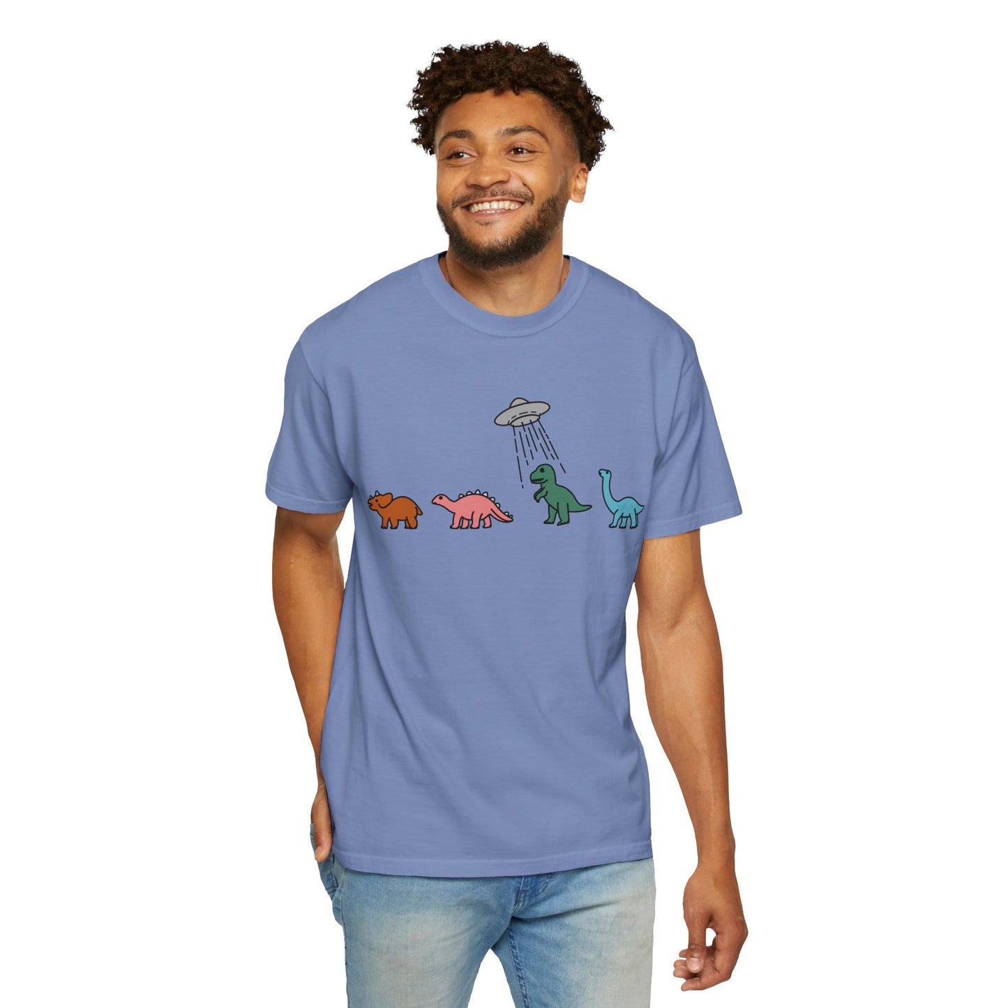 Dinosaur UFO Retro Unisex Garment-Dyed T-shirt