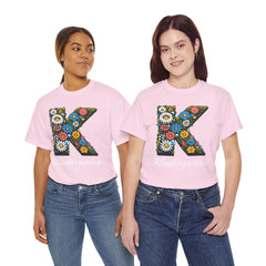 Kindergarten Floral Letter Tee, Kids Birthday Gift, Teacher Appreciation Shirt, Spring Celebration Tee, Unisex Cotton Tee