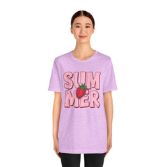 Summer Strawberry T-Shirt — Cute Pink Graphic Tee with Strawberry "SUMMER" Design