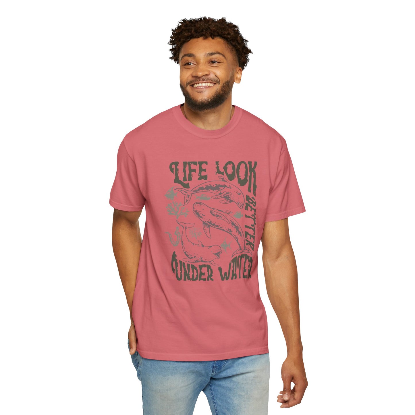 Whales, Life Look Better Under Water -  Graphic Unisex Garment-Dyed T-shirt