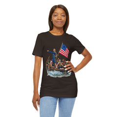 Historical Fever Patriot T‑Shirt — Revolutionary Flag Rowboat Design