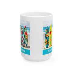 Surfboard meeting Floral Ceramic Mug - Beach Vibes for Coffee Lovers