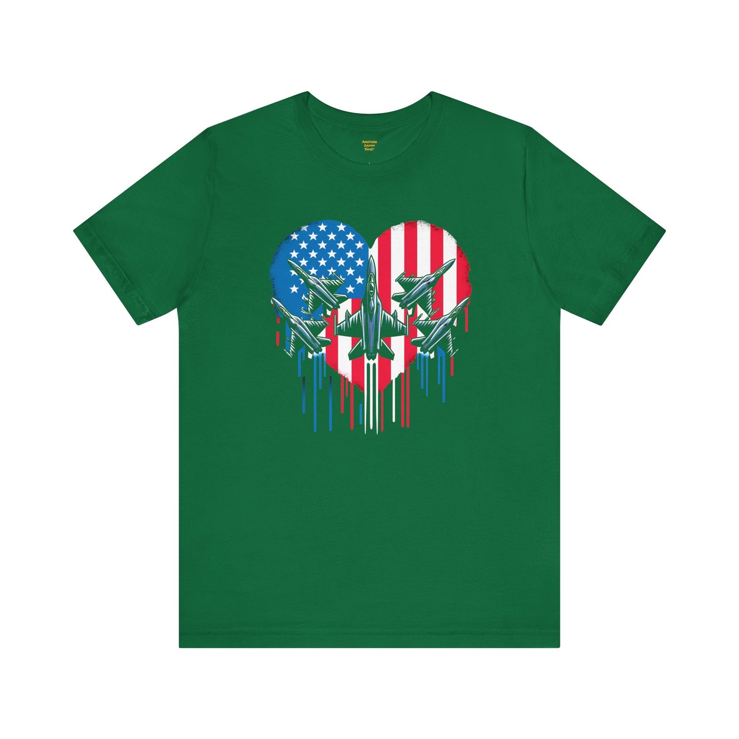 Red White and Blue Heart with Jets Graphic, Unisex Jersey Short Sleeve Tee