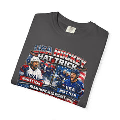 Hockey Hat Trick T-Shirt — USA Men's, Women's & Paralympic Gold Tribute 2026