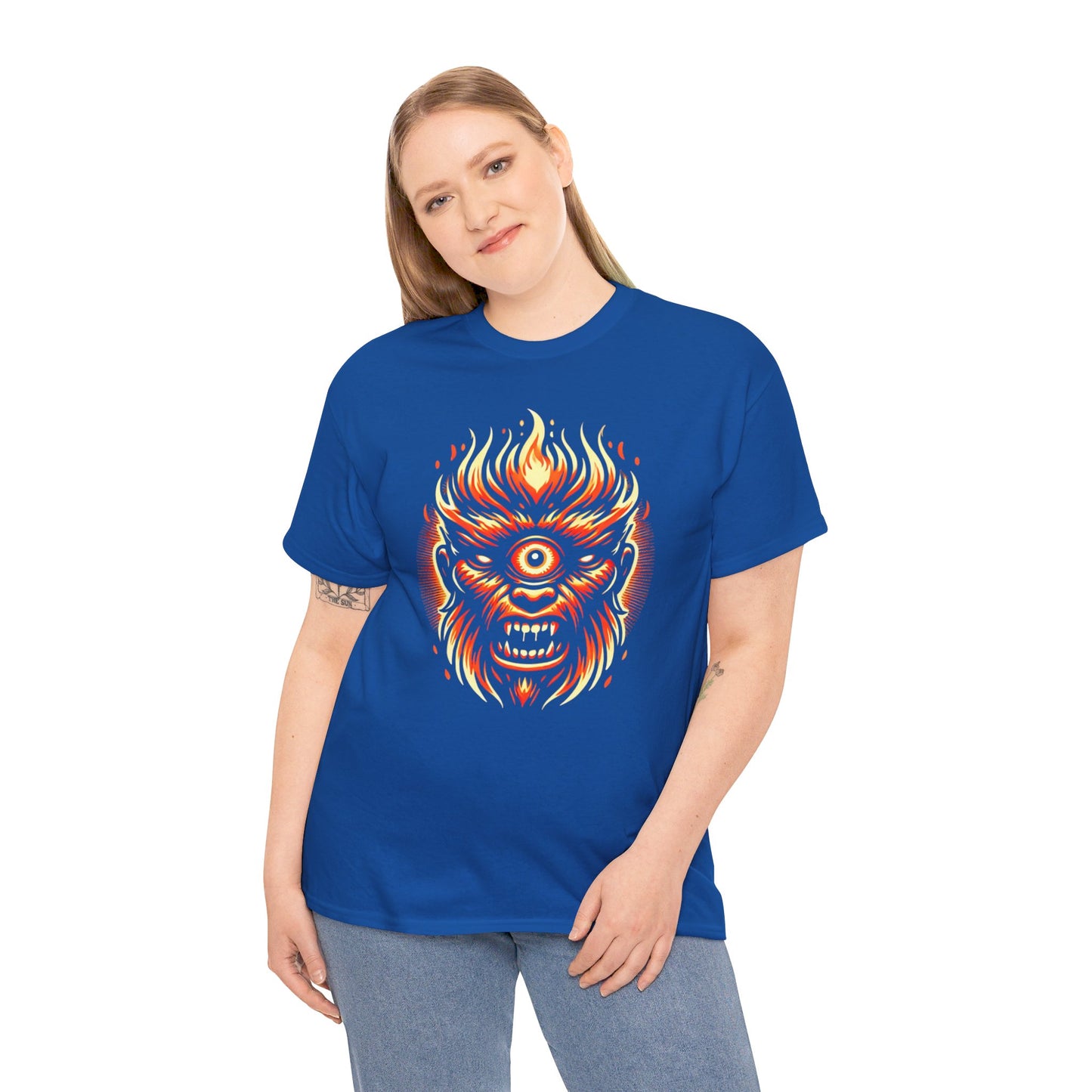 Flaming Fire Cyclops - Graphic Unisex Heavy Cotton Tee