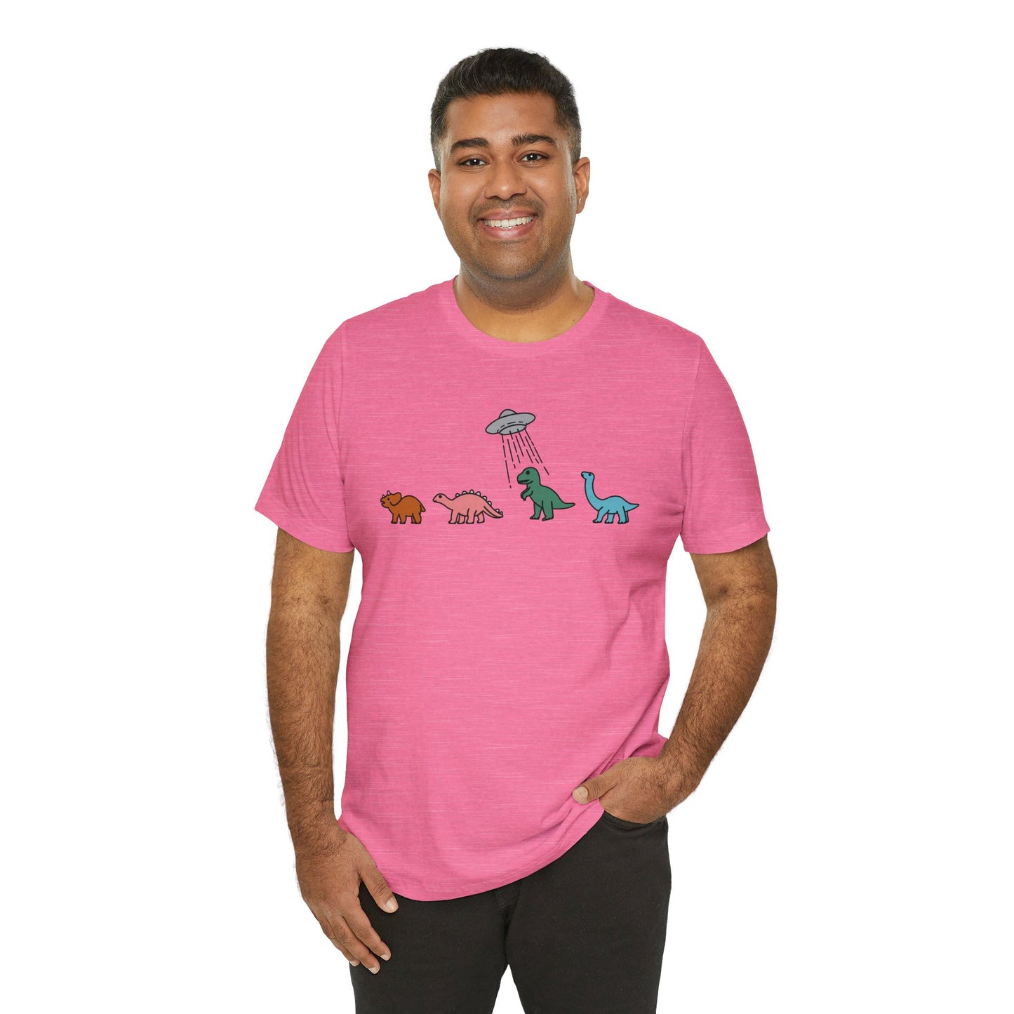 UFO and Dinosaurs Retro Unisex Jersey Short Sleeve Tee